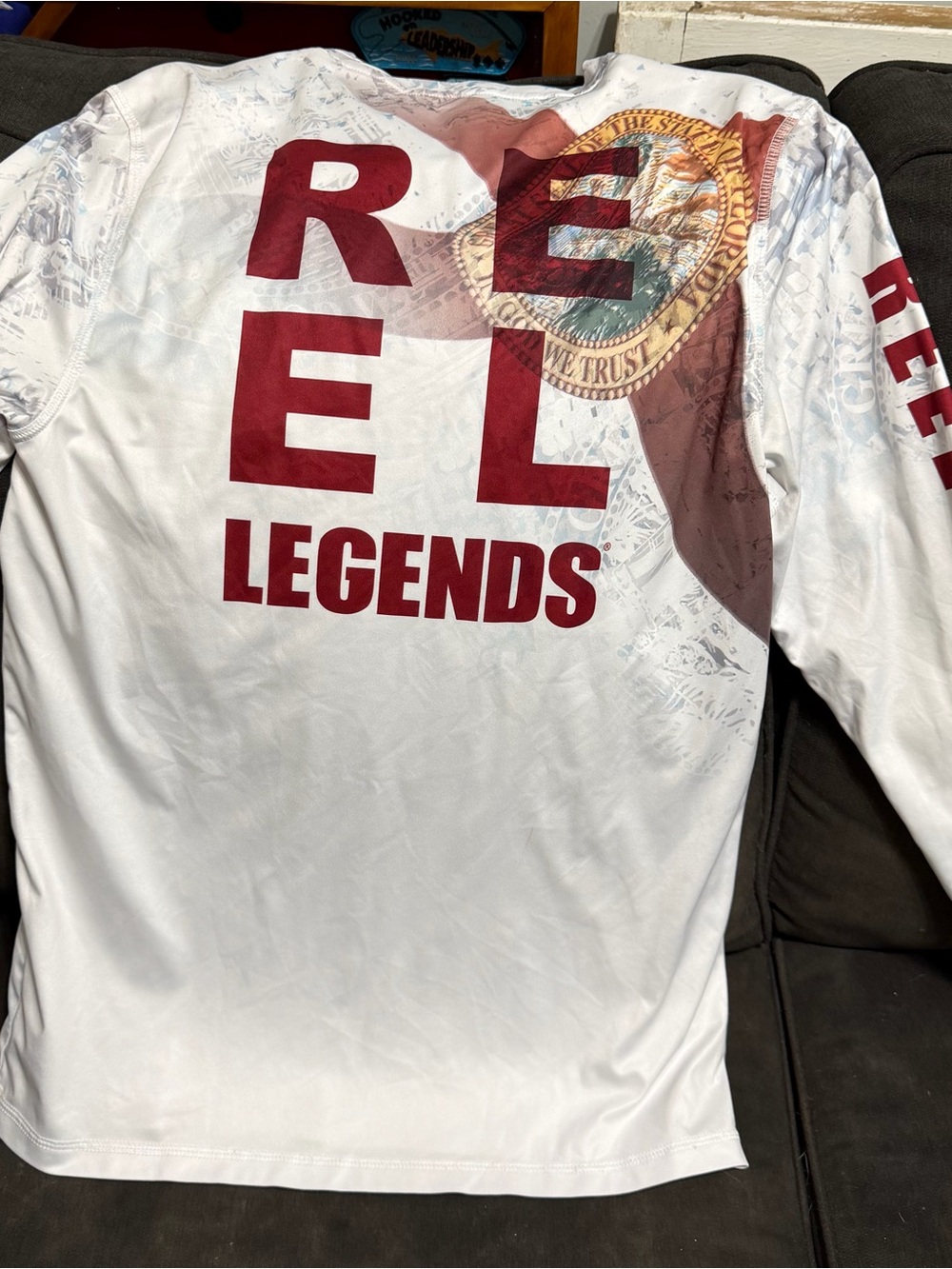 Reel Legends White Long-Sleeve Performance Tee with Maroon Logos